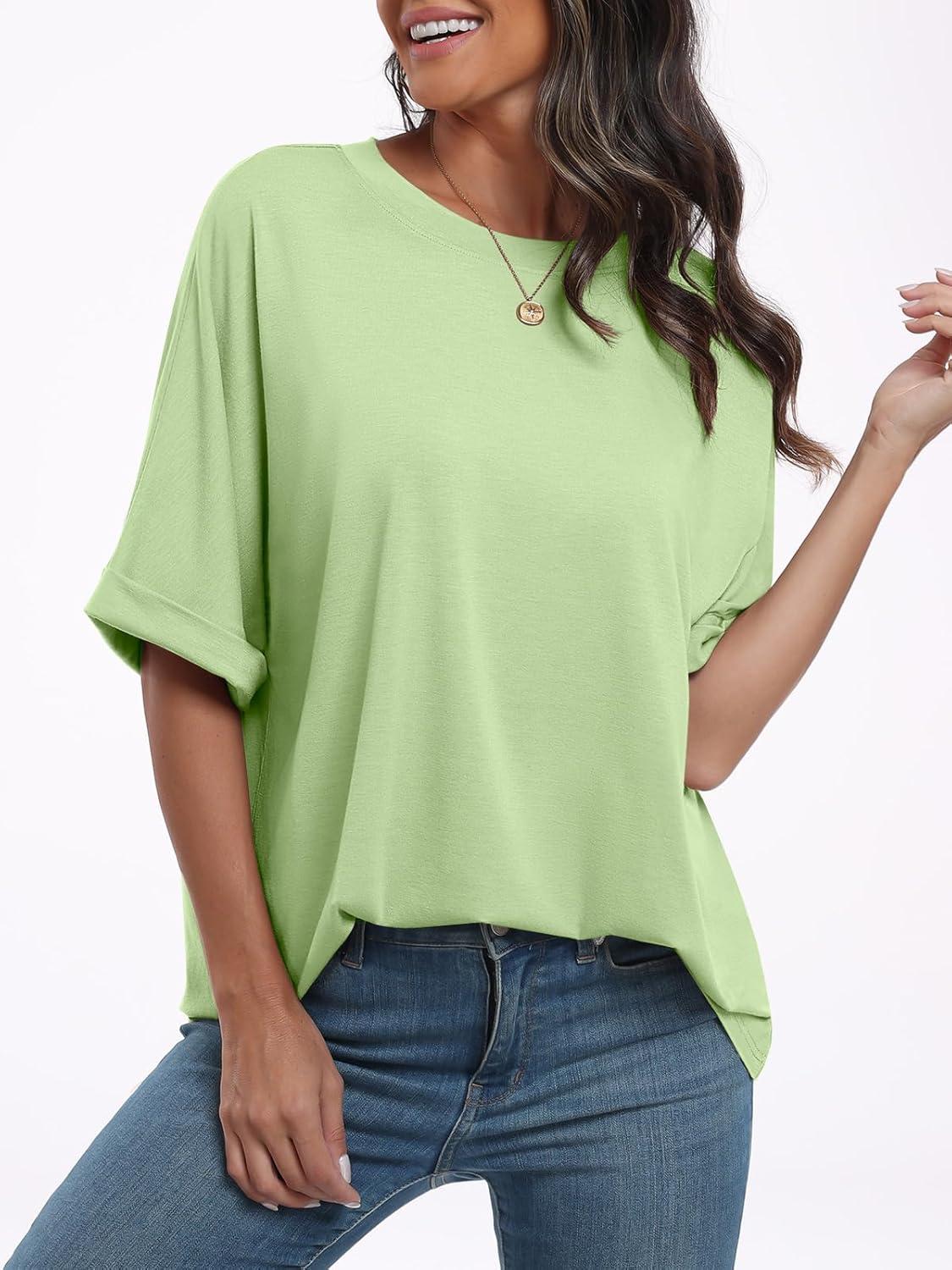 imageANRABESS Womens Tops Oversized T Shirts Short Sleeve Crewneck Summer Casual Loose Basic Tee Shirt 2025 Trendy Fashion ClothesLight Green