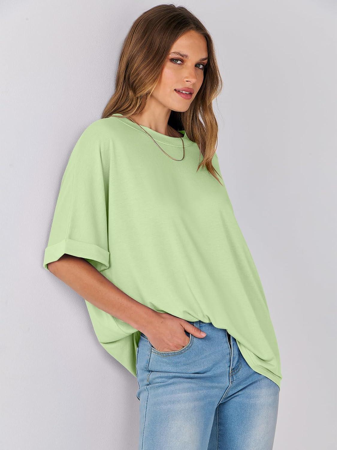 imageANRABESS Womens Tops Oversized T Shirts Short Sleeve Crewneck Summer Casual Loose Basic Tee Shirt 2025 Trendy Fashion ClothesLight Green