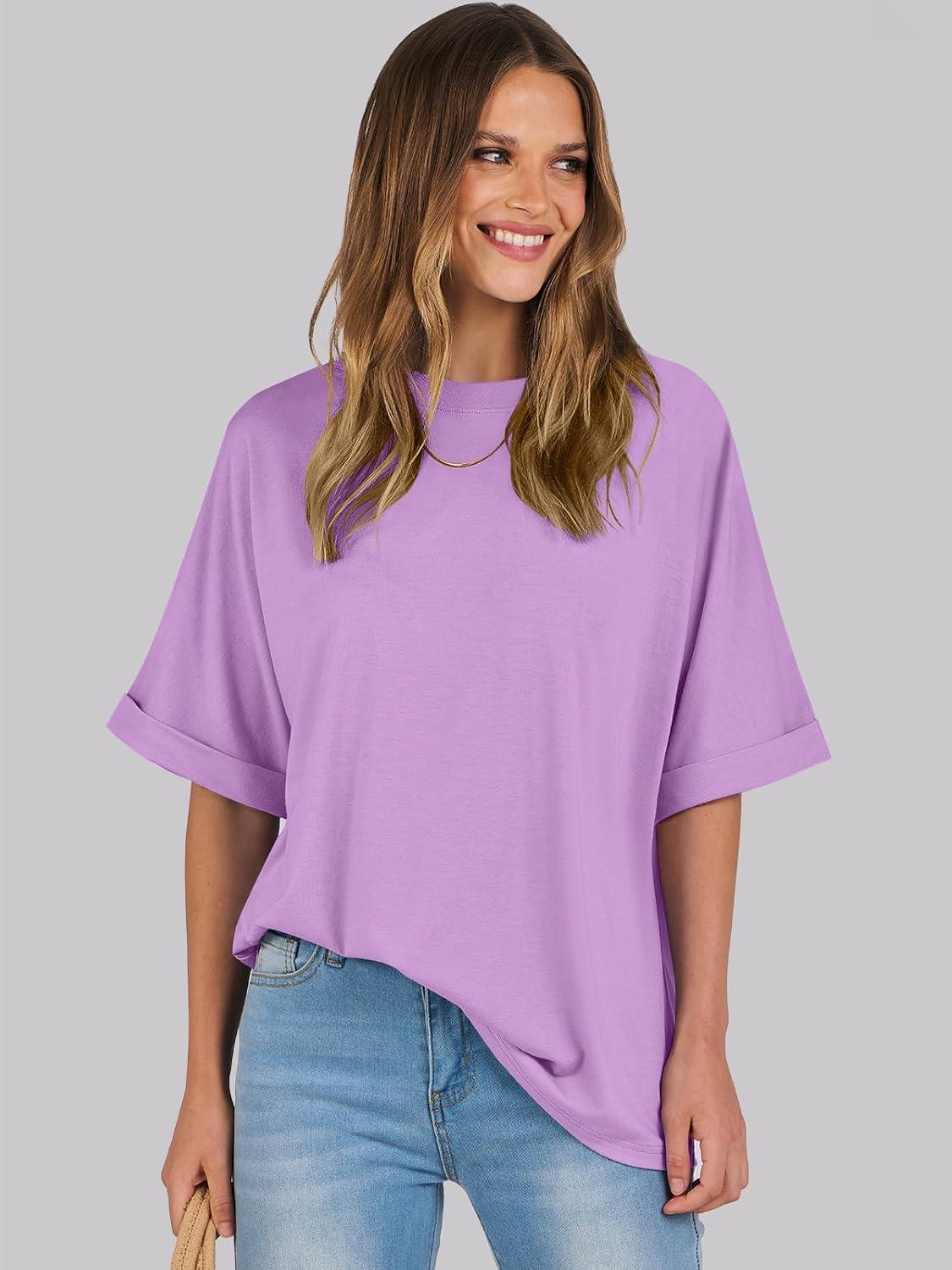 imageANRABESS Womens Tops Oversized T Shirts Short Sleeve Crewneck Summer Casual Loose Basic Tee Shirt 2025 Trendy Fashion ClothesLilac