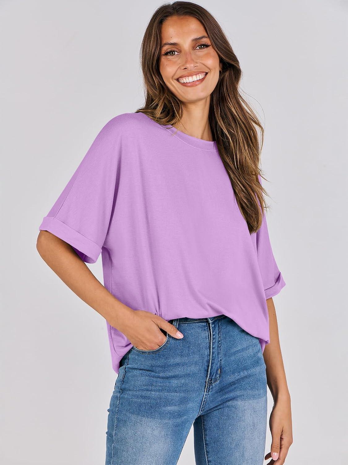 imageANRABESS Womens Tops Oversized T Shirts Short Sleeve Crewneck Summer Casual Loose Basic Tee Shirt 2025 Trendy Fashion ClothesLilac