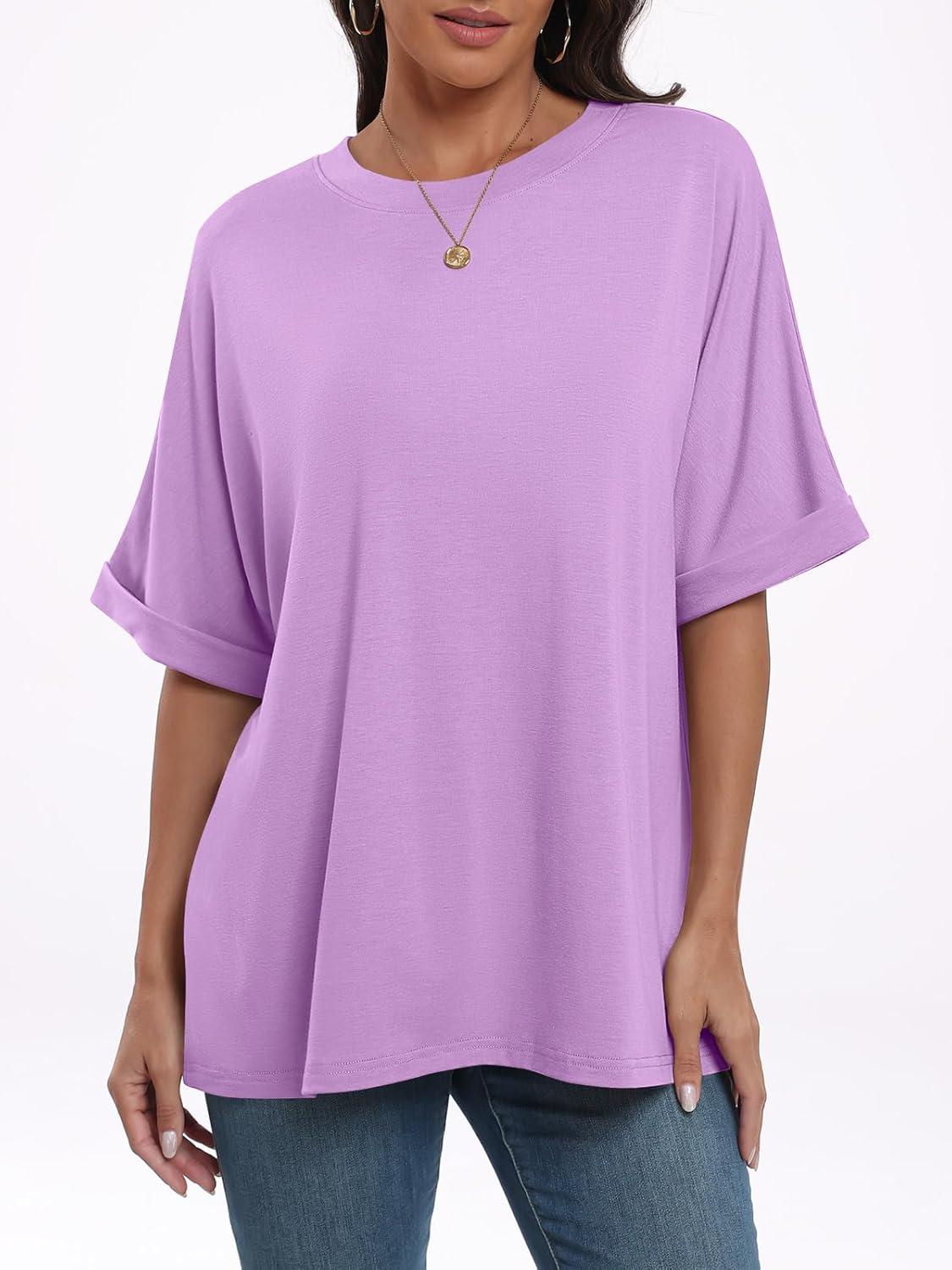 imageANRABESS Womens Tops Oversized T Shirts Short Sleeve Crewneck Summer Casual Loose Basic Tee Shirt 2025 Trendy Fashion ClothesLilac