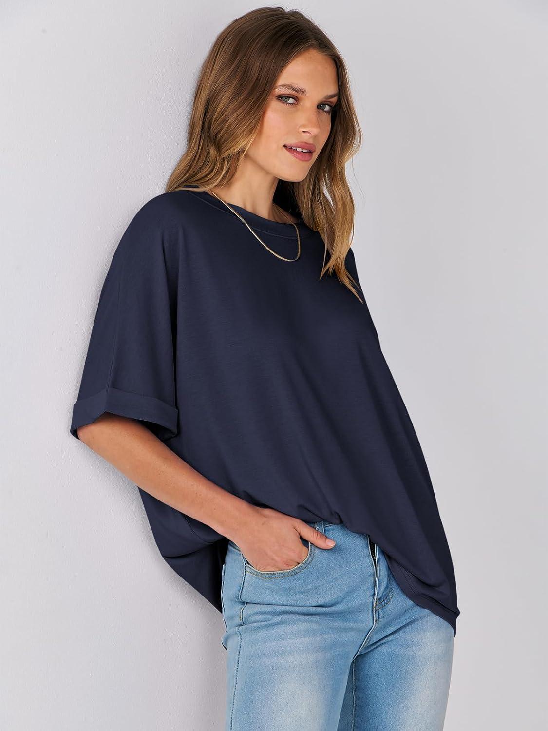 imageANRABESS Womens Tops Oversized T Shirts Short Sleeve Crewneck Summer Casual Loose Basic Tee Shirt 2025 Trendy Fashion ClothesNavy Blue