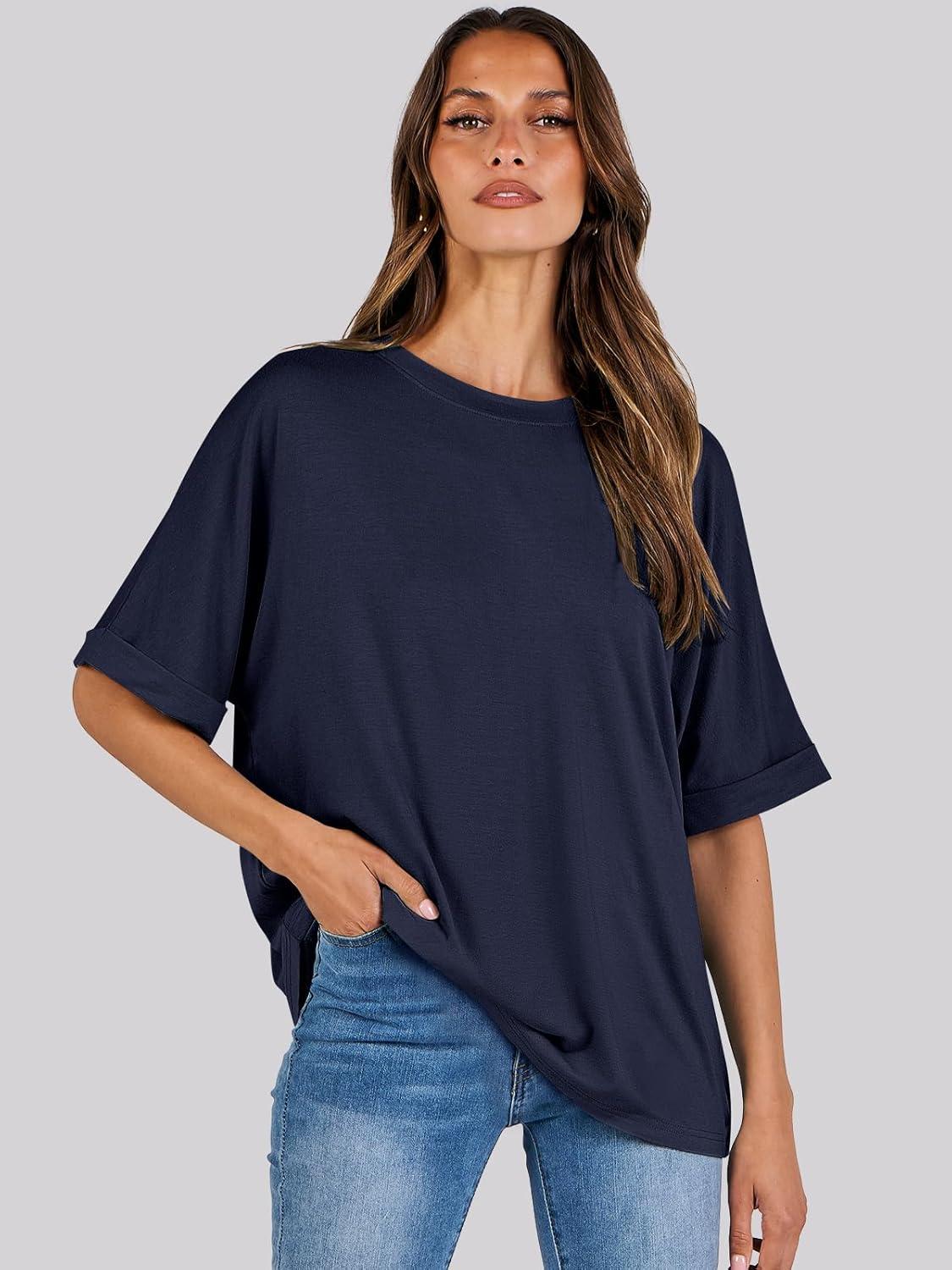 imageANRABESS Womens Tops Oversized T Shirts Short Sleeve Crewneck Summer Casual Loose Basic Tee Shirt 2025 Trendy Fashion ClothesNavy Blue