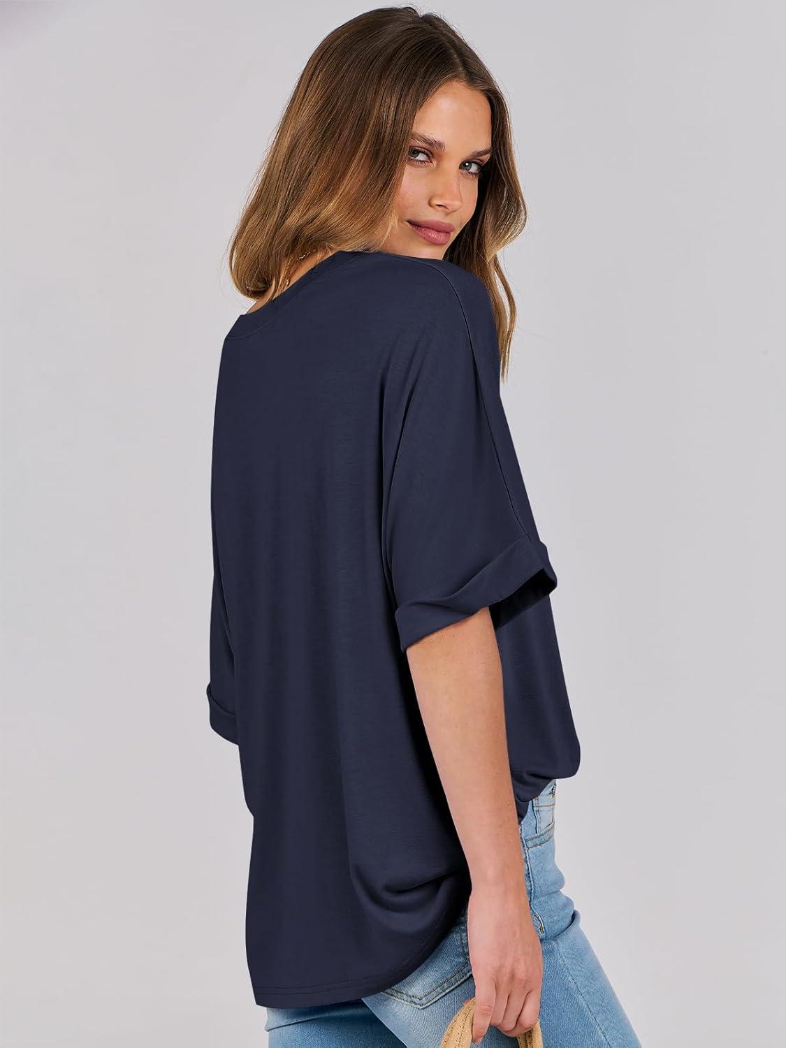 imageANRABESS Womens Tops Oversized T Shirts Short Sleeve Crewneck Summer Casual Loose Basic Tee Shirt 2025 Trendy Fashion ClothesNavy Blue