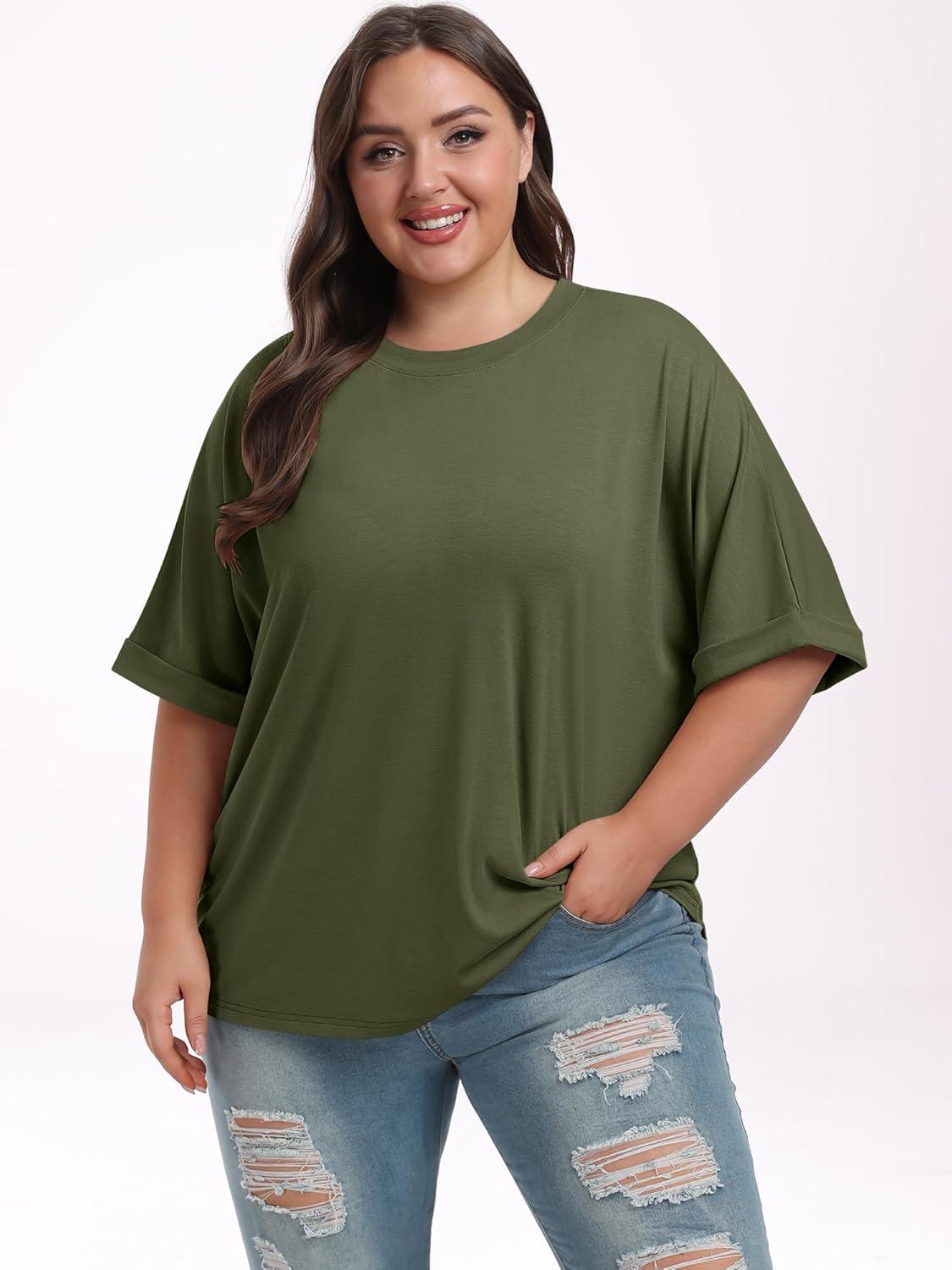 imageANRABESS Womens Tops Oversized T Shirts Short Sleeve Crewneck Summer Casual Loose Basic Tee Shirt 2025 Trendy Fashion ClothesOlive Green