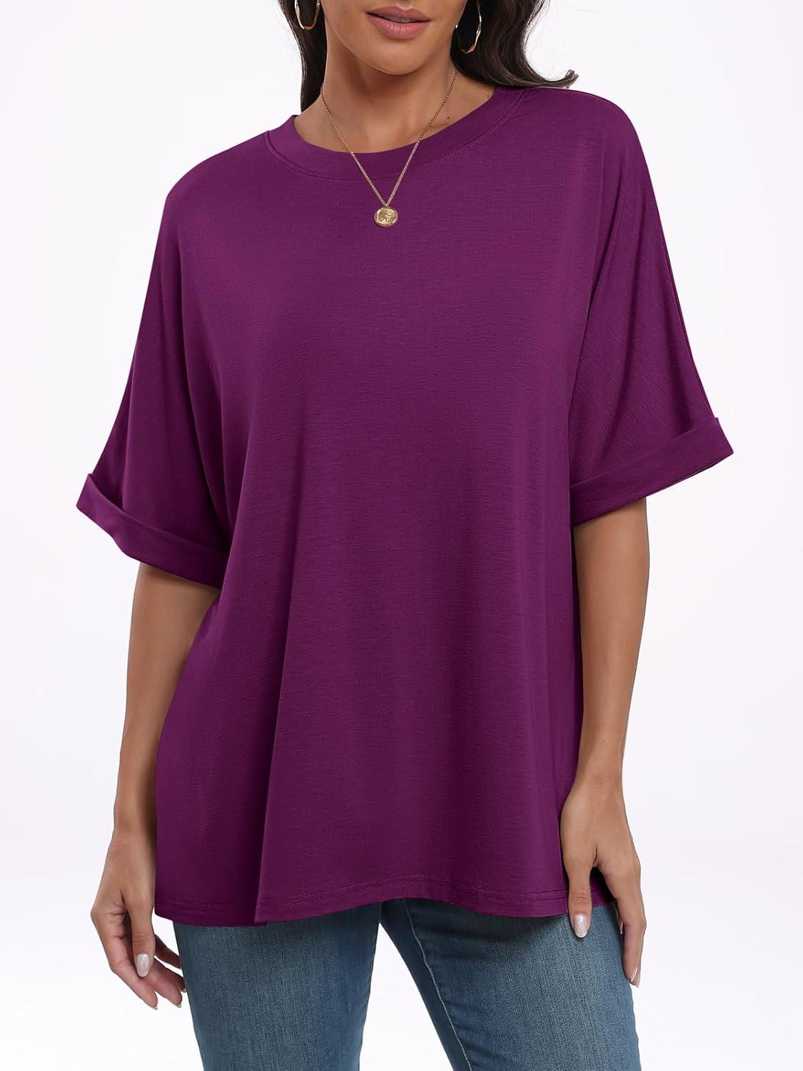 imageANRABESS Womens Tops Oversized T Shirts Short Sleeve Crewneck Summer Casual Loose Basic Tee Shirt 2025 Trendy Fashion ClothesPurple
