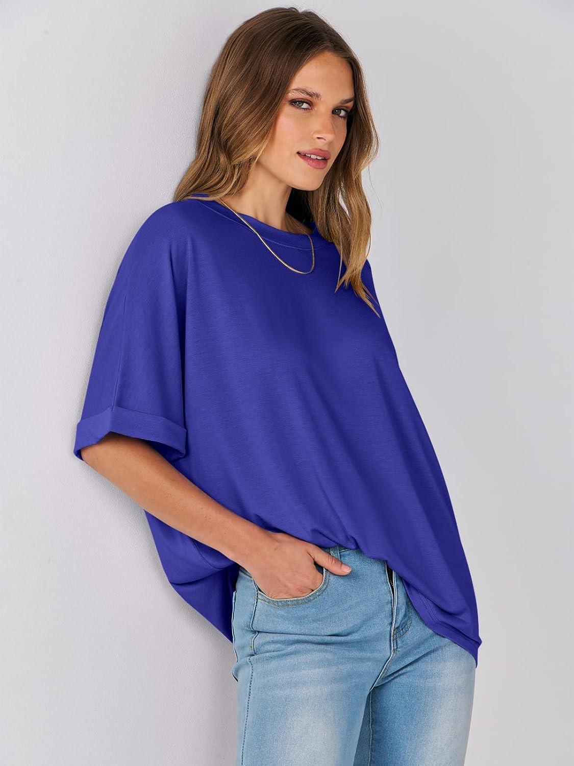 imageANRABESS Womens Tops Oversized T Shirts Short Sleeve Crewneck Summer Casual Loose Basic Tee Shirt 2025 Trendy Fashion ClothesRoyal Blue