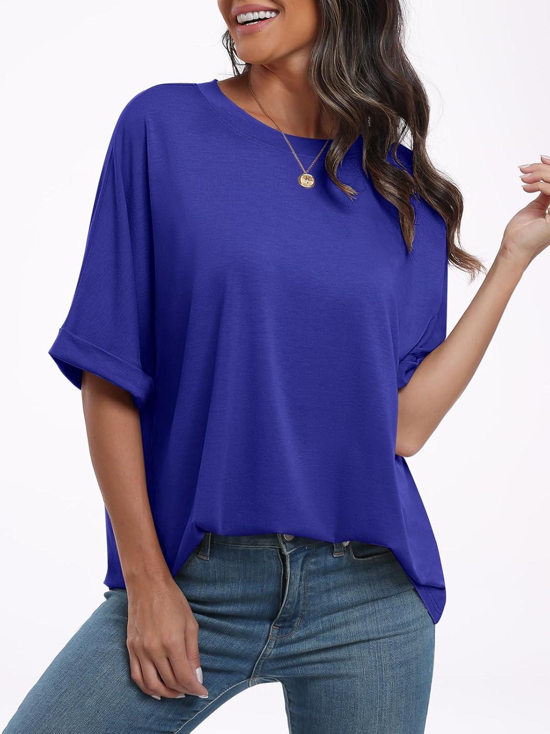 imageANRABESS Womens Tops Oversized T Shirts Short Sleeve Crewneck Summer Casual Loose Basic Tee Shirt 2025 Trendy Fashion ClothesRoyal Blue
