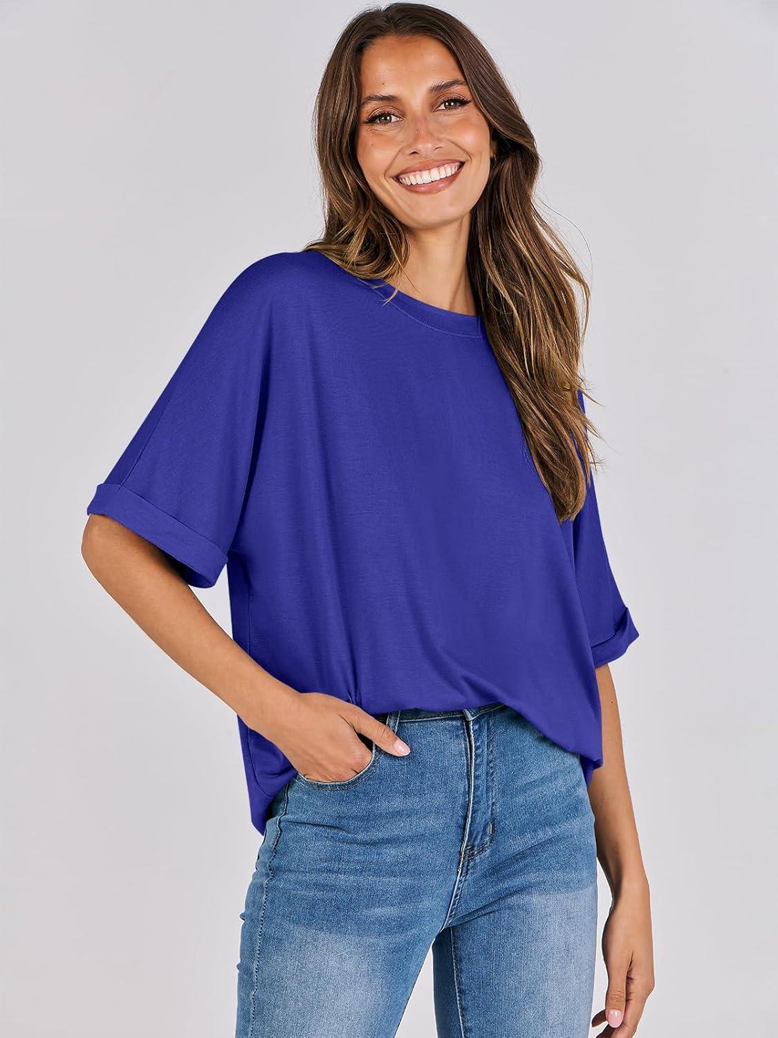 imageANRABESS Womens Tops Oversized T Shirts Short Sleeve Crewneck Summer Casual Loose Basic Tee Shirt 2025 Trendy Fashion ClothesRoyal Blue