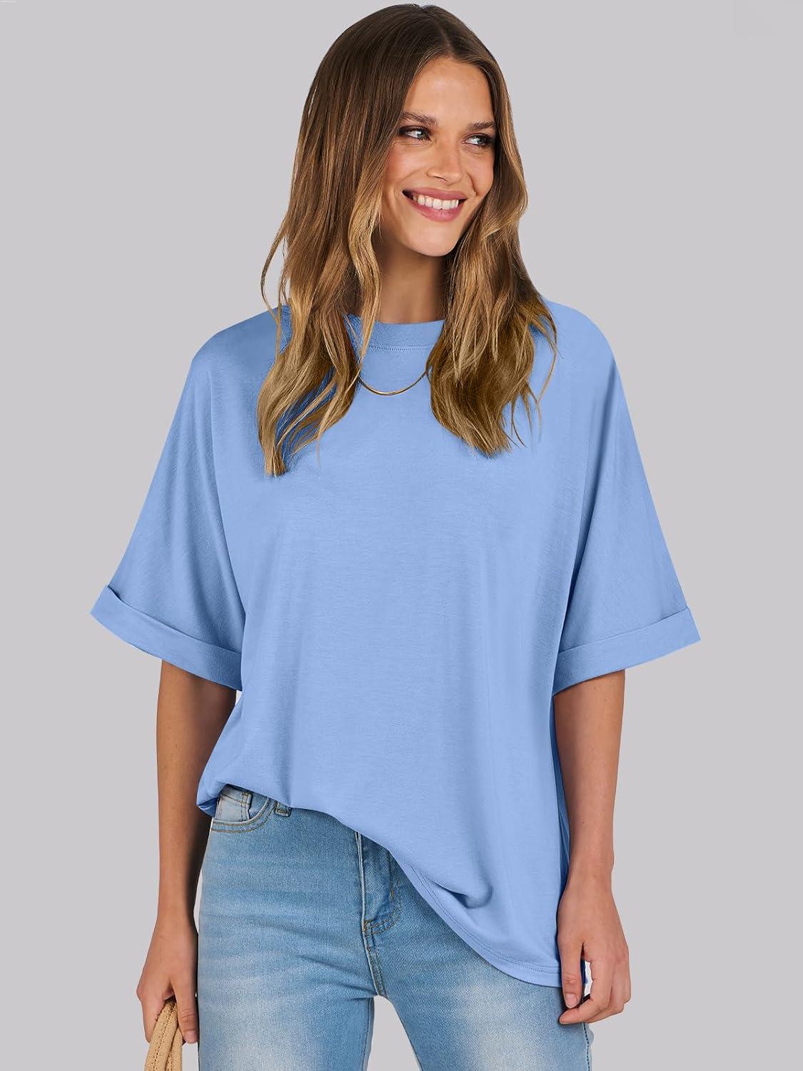imageANRABESS Womens Tops Oversized T Shirts Short Sleeve Crewneck Summer Casual Loose Basic Tee Shirt 2025 Trendy Fashion ClothesSky Blue