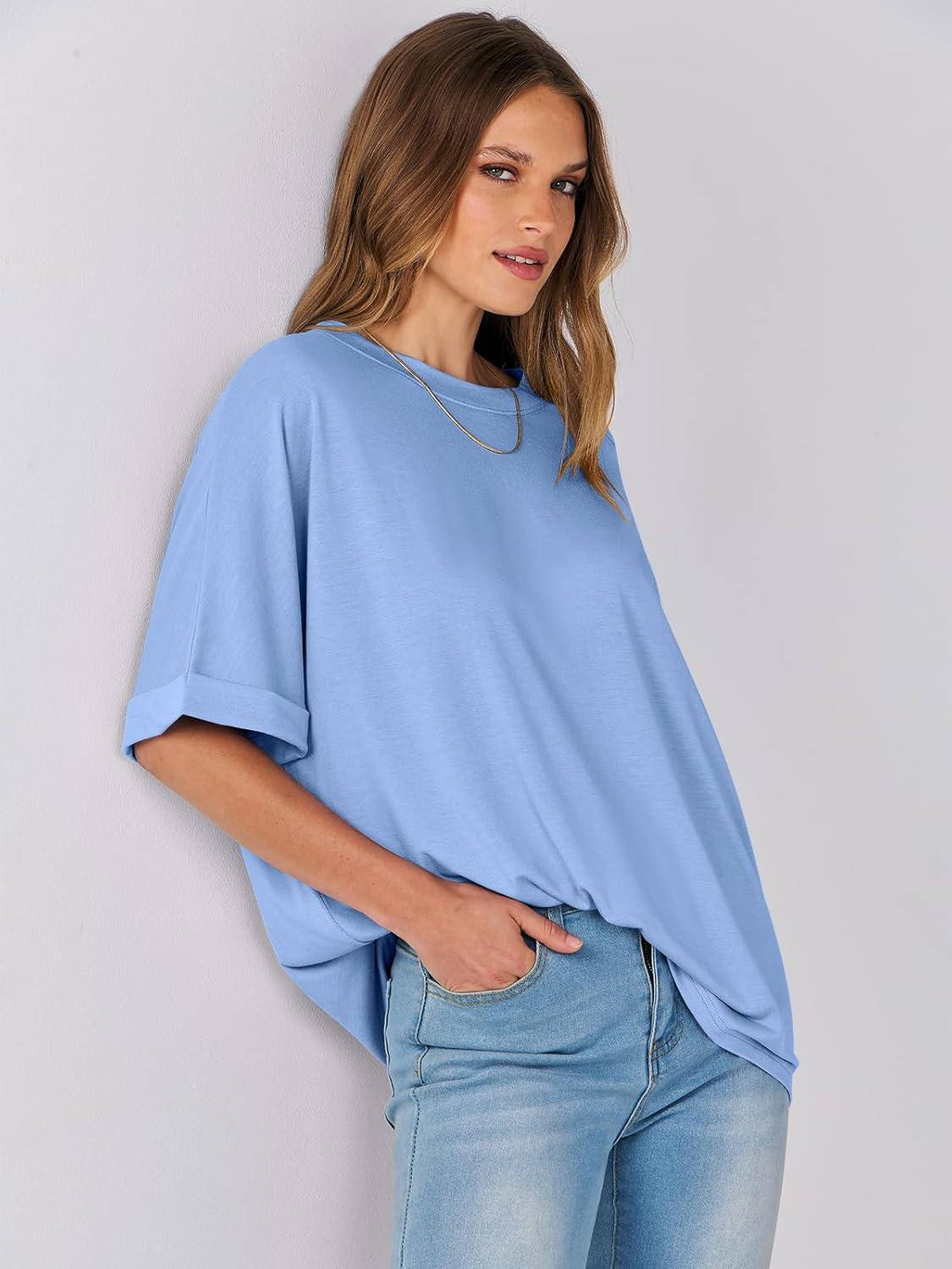 imageANRABESS Womens Tops Oversized T Shirts Short Sleeve Crewneck Summer Casual Loose Basic Tee Shirt 2025 Trendy Fashion ClothesSky Blue
