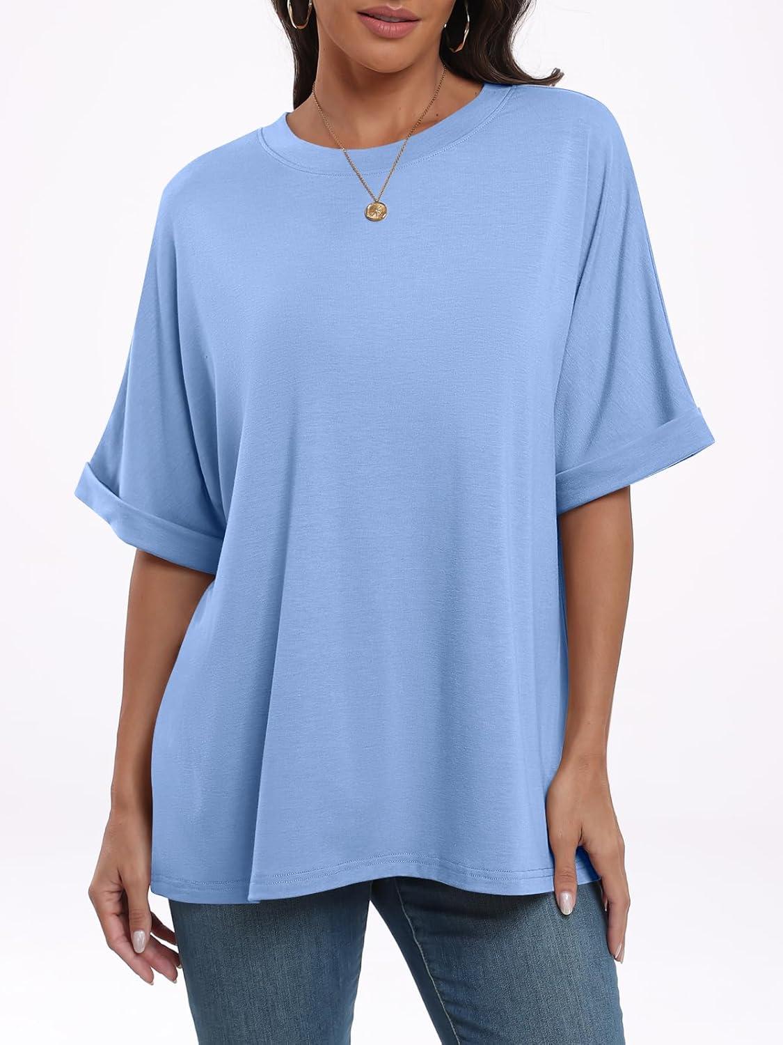 imageANRABESS Womens Tops Oversized T Shirts Short Sleeve Crewneck Summer Casual Loose Basic Tee Shirt 2025 Trendy Fashion ClothesSky Blue