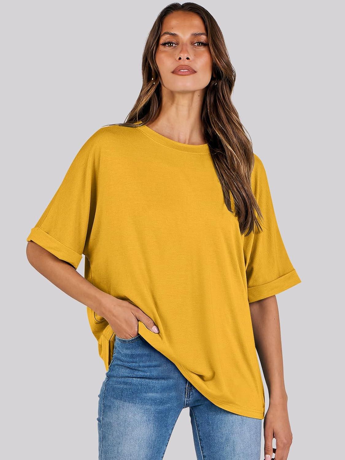 imageANRABESS Womens Tops Oversized T Shirts Short Sleeve Crewneck Summer Casual Loose Basic Tee Shirt 2025 Trendy Fashion ClothesYellow