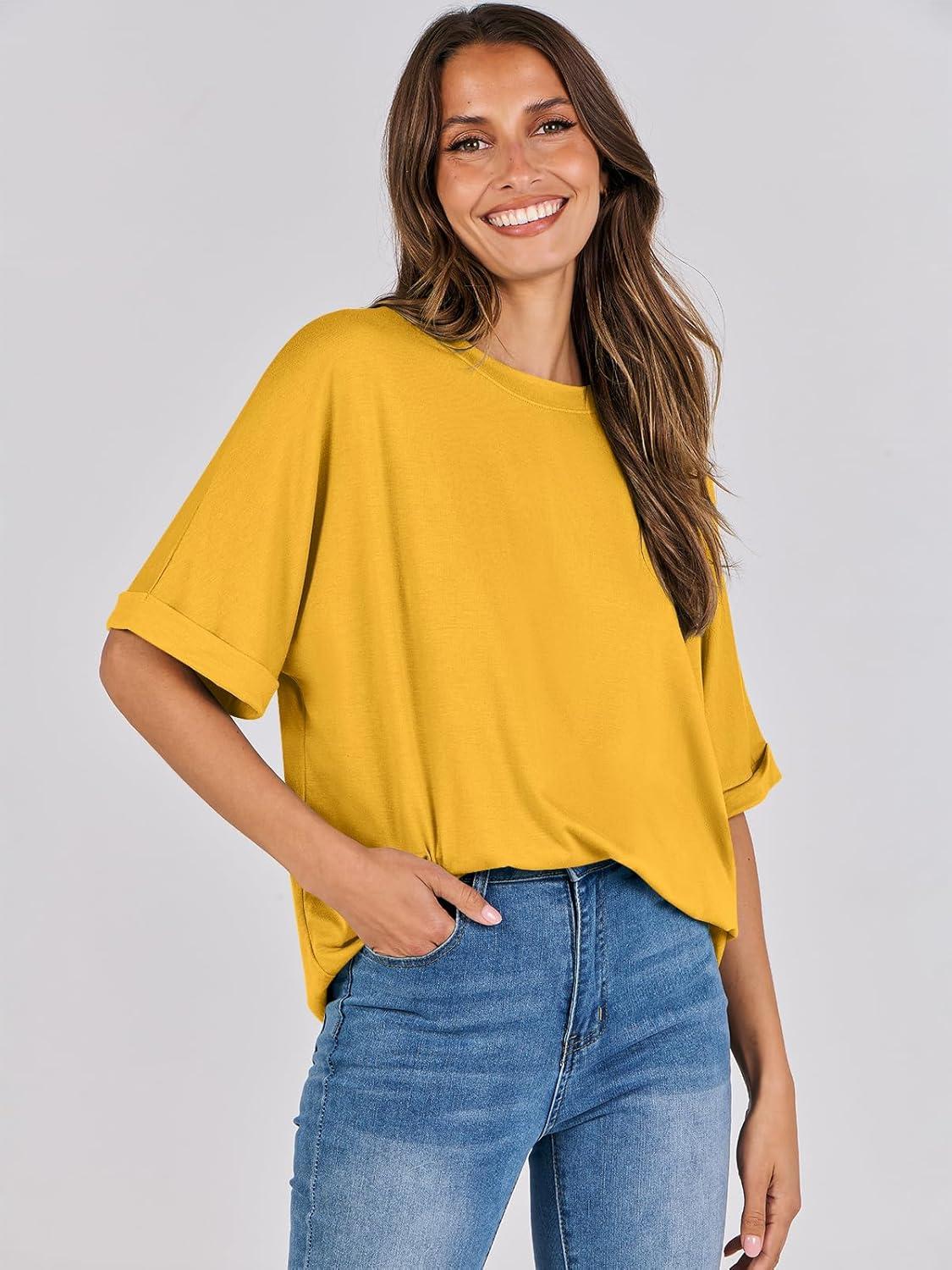 imageANRABESS Womens Tops Oversized T Shirts Short Sleeve Crewneck Summer Casual Loose Basic Tee Shirt 2025 Trendy Fashion ClothesYellow
