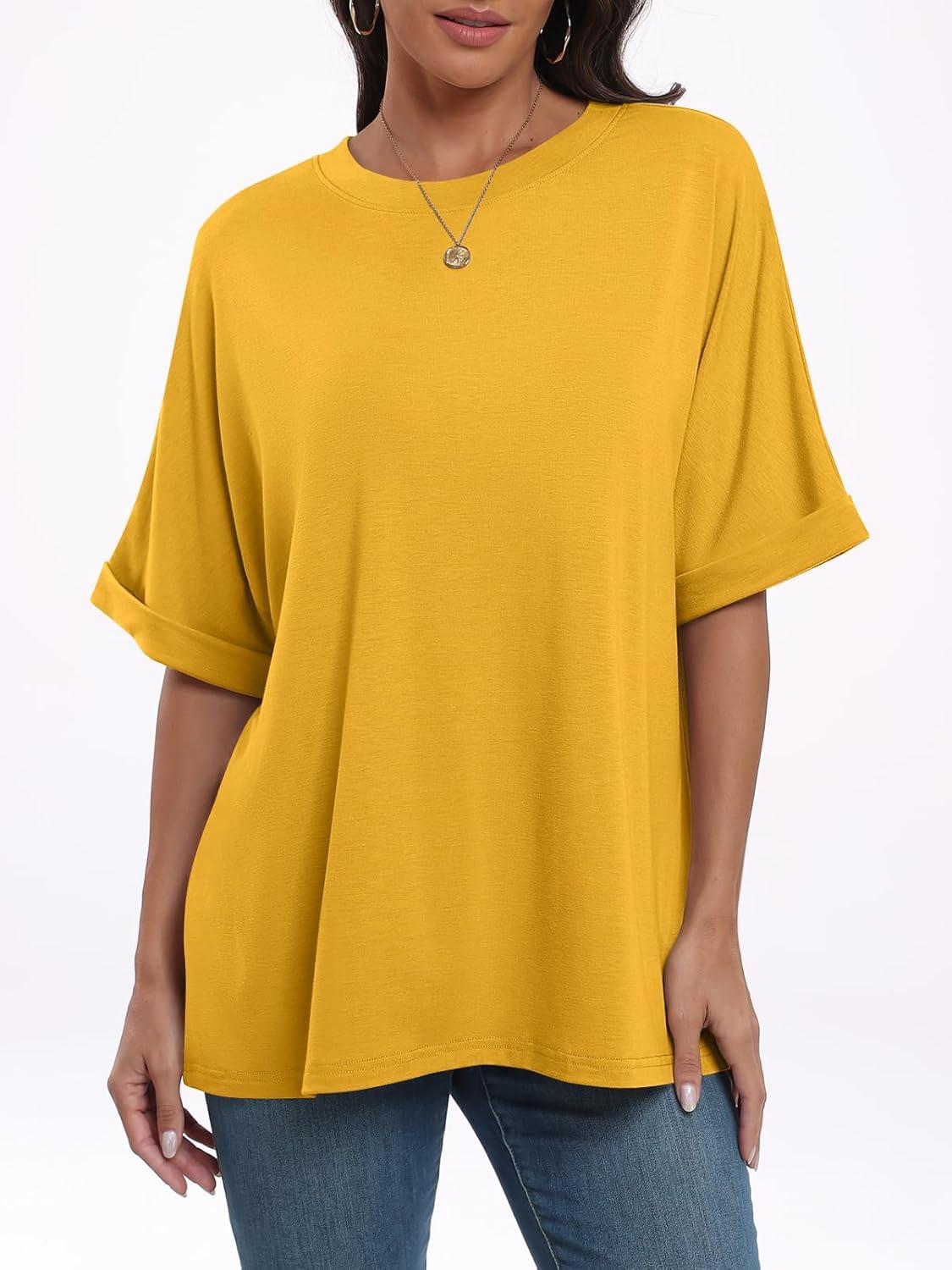 imageANRABESS Womens Tops Oversized T Shirts Short Sleeve Crewneck Summer Casual Loose Basic Tee Shirt 2025 Trendy Fashion ClothesYellow