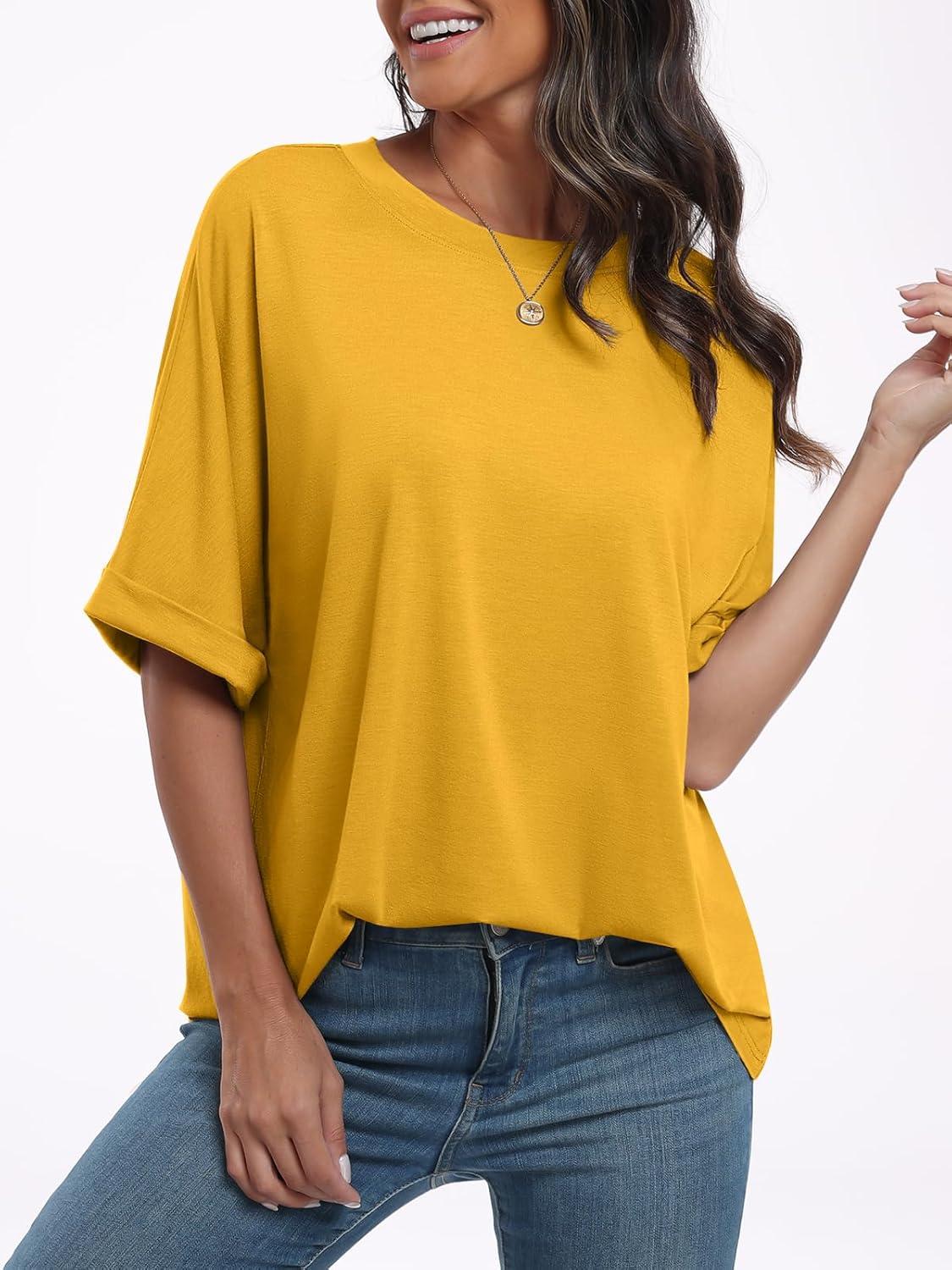 imageANRABESS Womens Tops Oversized T Shirts Short Sleeve Crewneck Summer Casual Loose Basic Tee Shirt 2025 Trendy Fashion ClothesYellow