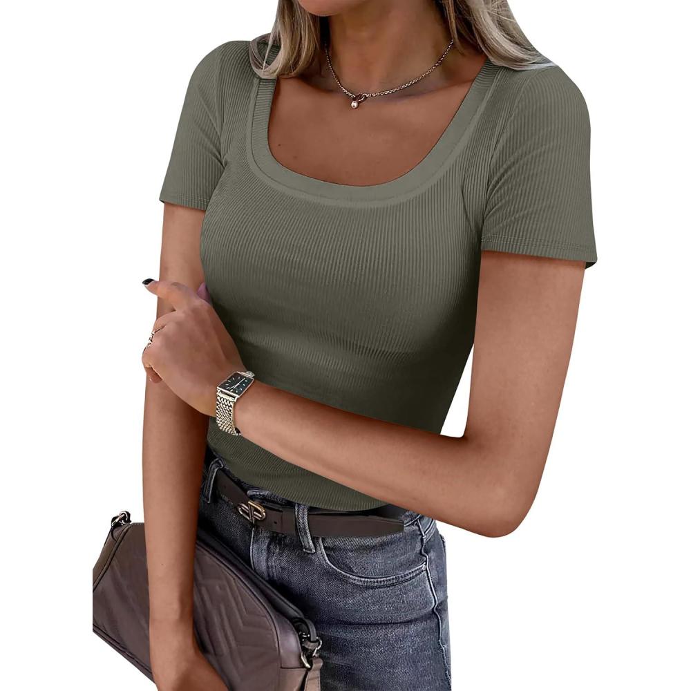 imageANRABESS Women Short Sleeve Tops Scoop Neck Ribbed Knit Slim Fitted Basic Tee Shirts 2025 Casual Summer Trendy ClothesArmy Green