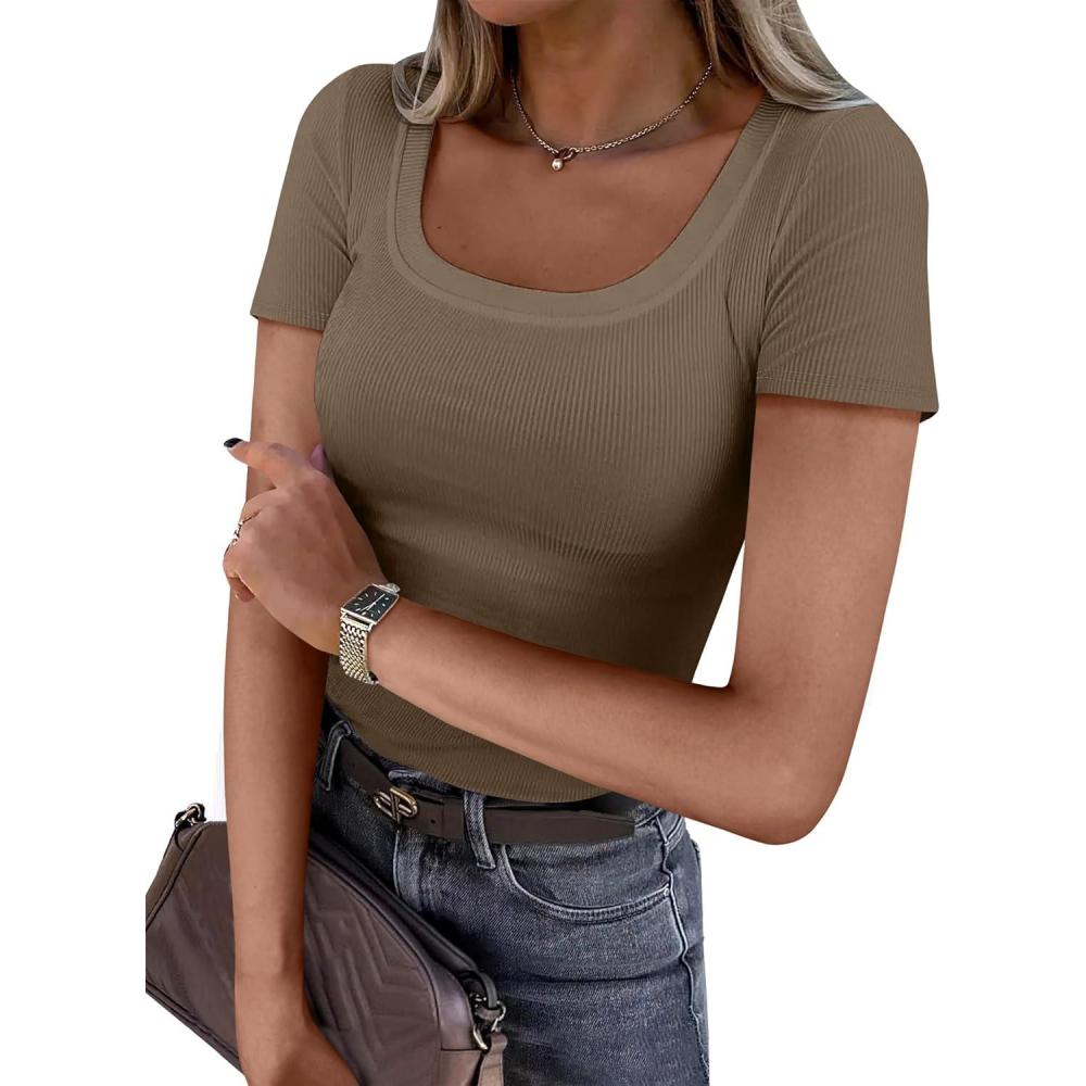imageANRABESS Women Short Sleeve Tops Scoop Neck Ribbed Knit Slim Fitted Basic Tee Shirts 2025 Casual Summer Trendy ClothesCoffee