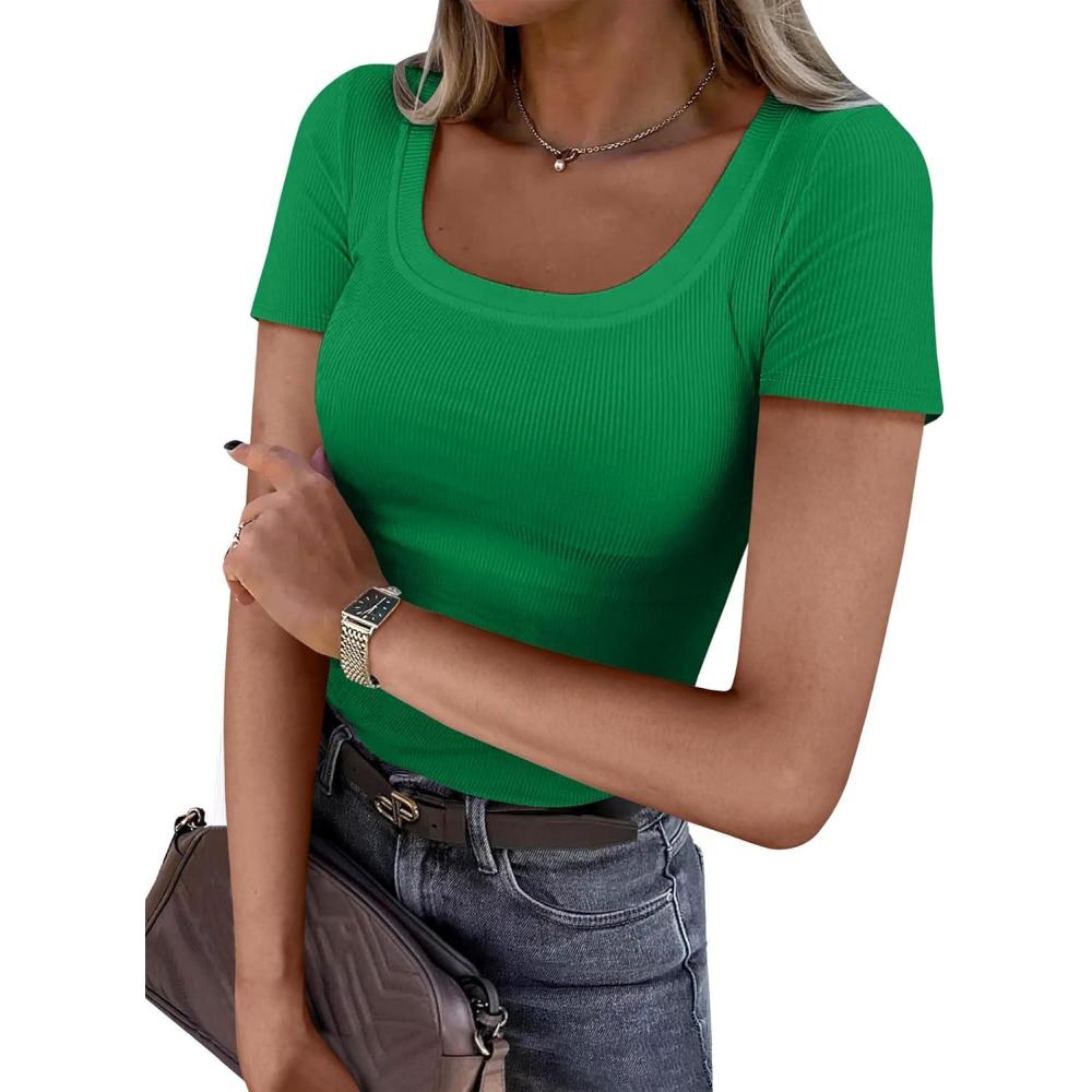 imageANRABESS Women Short Sleeve Tops Scoop Neck Ribbed Knit Slim Fitted Basic Tee Shirts 2025 Casual Summer Trendy ClothesGreen