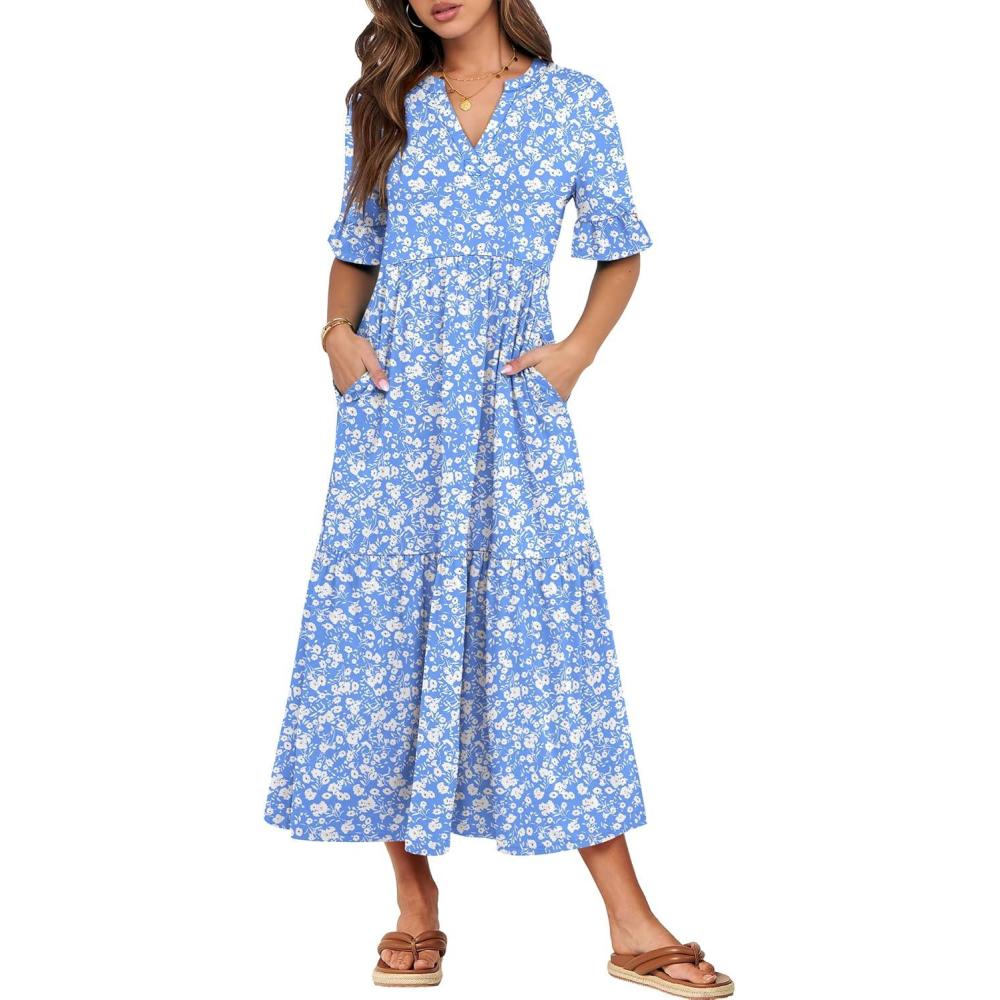 imageANRABESS Womens Casual Summer Ruffle Short Sleeve T Shirts Maxi Dress 2025 Fall V Neck Flowy Tiered Boho Beach DressesBlue Floral