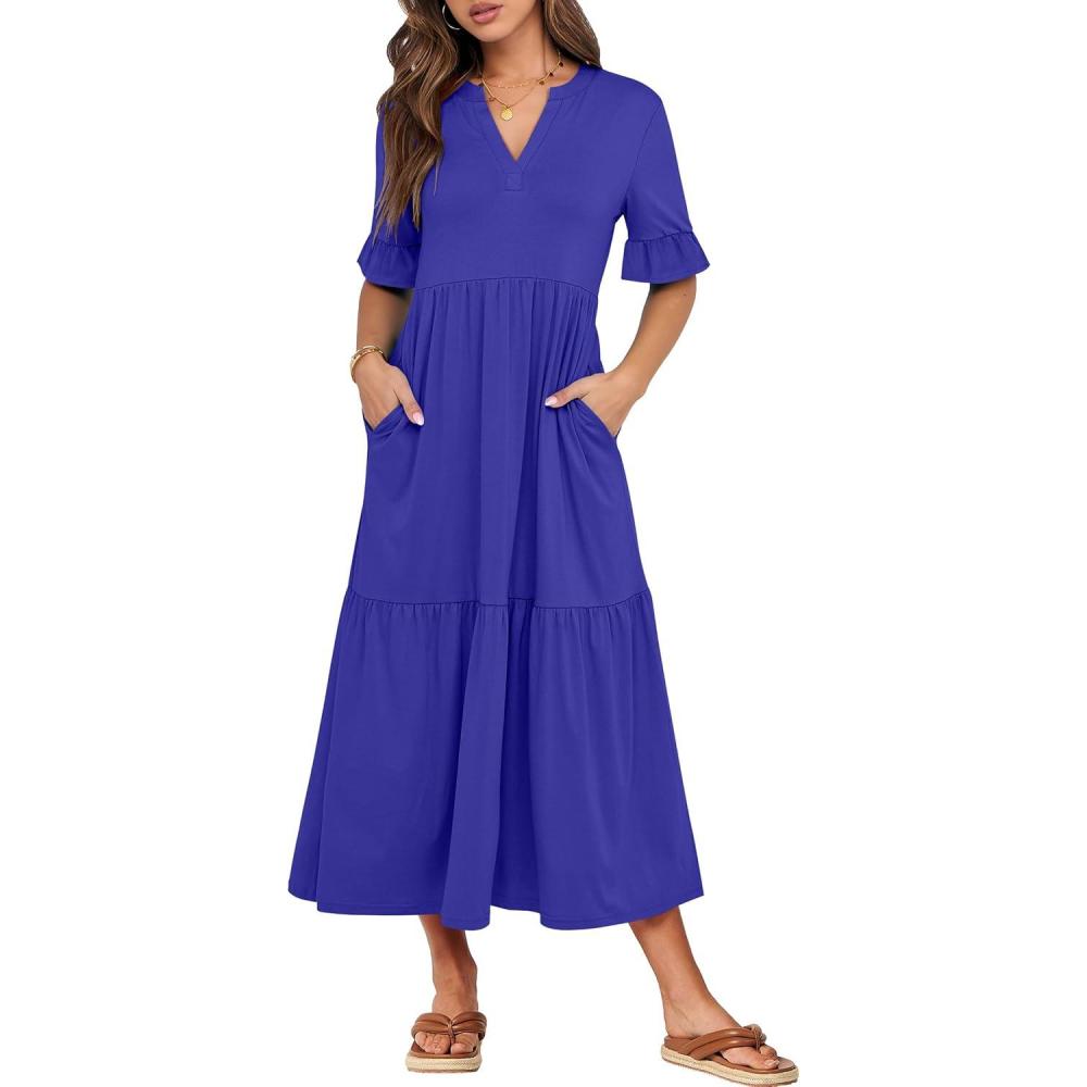 imageANRABESS Womens Casual Summer Ruffle Short Sleeve T Shirts Maxi Dress 2025 Fall V Neck Flowy Tiered Boho Beach DressesRoyal Blue