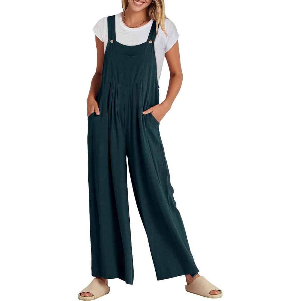 imageANRABESS Womens Jumpsuits Overalls Wide Leg Casual Summer Outfits Linen Rompers Jumpers Sleeveless Straps 2025 ClothesCyan