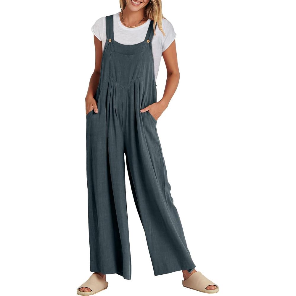 imageANRABESS Womens Jumpsuits Overalls Wide Leg Casual Summer Outfits Linen Rompers Jumpers Sleeveless Straps 2025 ClothesDark Grey