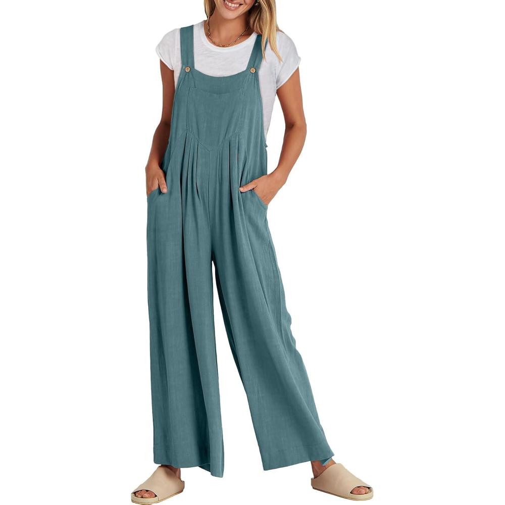 imageANRABESS Womens Jumpsuits Overalls Wide Leg Casual Summer Outfits Linen Rompers Jumpers Sleeveless Straps 2025 ClothesLake