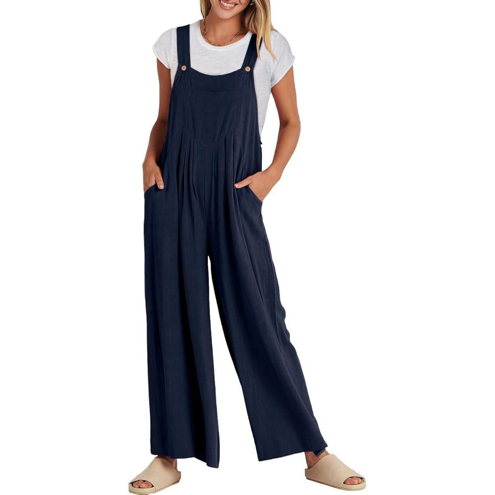 imageANRABESS Womens Jumpsuits Overalls Wide Leg Casual Summer Outfits Linen Rompers Jumpers Sleeveless Straps 2025 ClothesNavy Blue