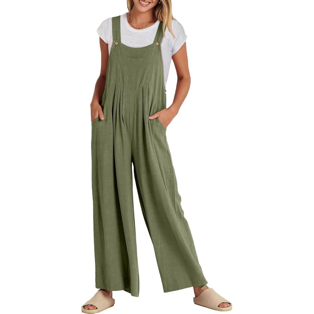 imageANRABESS Womens Jumpsuits Overalls Wide Leg Casual Summer Outfits Linen Rompers Jumpers Sleeveless Straps 2025 ClothesOlive