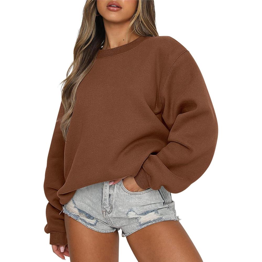imageANRABESS Womens Sweatshirts Crewneck Fleece Oversized Pullover Hoodies Cute Long Sleeve Shirts Teen Girls Preppy Clothes 2025Coffee