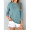 imageANRABESS Women Dressy Casual Blouse 34 Sleeve Shirts Pleated Round Neck Business Work Tunic Tops Spring Summer TeesGray Green