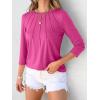 imageANRABESS Women Dressy Casual Blouse 34 Sleeve Shirts Pleated Round Neck Business Work Tunic Tops Spring Summer TeesHot Pink