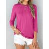 imageANRABESS Women Dressy Casual Blouse 34 Sleeve Shirts Pleated Round Neck Business Work Tunic Tops Spring Summer TeesHot Pink