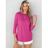 imageANRABESS Women Dressy Casual Blouse 34 Sleeve Shirts Pleated Round Neck Business Work Tunic Tops Spring Summer TeesHot Pink
