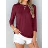 imageANRABESS Women Dressy Casual Blouse 34 Sleeve Shirts Pleated Round Neck Business Work Tunic Tops Spring Summer TeesWine Red