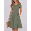 imageANRABESS Women Summer Dress Casual Short Sleeve V Neck ALine Knee Length Pleated Flowy 2025 Fashion Midi Dresses with PocketArmy Green