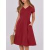 imageANRABESS Women Summer Dress Casual Short Sleeve V Neck ALine Knee Length Pleated Flowy 2025 Fashion Midi Dresses with PocketBurgundy