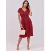 imageANRABESS Women Summer Dress Casual Short Sleeve V Neck ALine Knee Length Pleated Flowy 2025 Fashion Midi Dresses with PocketBurgundy
