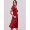 imageANRABESS Women Summer Dress Casual Short Sleeve V Neck ALine Knee Length Pleated Flowy 2025 Fashion Midi Dresses with PocketBurgundy