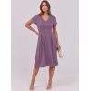 imageANRABESS Women Summer Dress Casual Short Sleeve V Neck ALine Knee Length Pleated Flowy 2025 Fashion Midi Dresses with PocketDark Purple