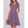 imageANRABESS Women Summer Dress Casual Short Sleeve V Neck ALine Knee Length Pleated Flowy 2025 Fashion Midi Dresses with PocketDark Purple