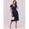 imageANRABESS Women Summer Dress Casual Short Sleeve V Neck ALine Knee Length Pleated Flowy 2025 Fashion Midi Dresses with PocketNavy Blue