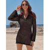 imageANRABESS Women Swimsuit Crochet Swim Cover Up Summer Bathing Suit Swimwear Polo V Neck Mesh Knit Beach Dress Vacation OutfitsBlack