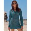imageANRABESS Women Swimsuit Crochet Swim Cover Up Summer Bathing Suit Swimwear Polo V Neck Mesh Knit Beach Dress Vacation OutfitsCyan