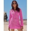 imageANRABESS Women Swimsuit Crochet Swim Cover Up Summer Bathing Suit Swimwear Polo V Neck Mesh Knit Beach Dress Vacation OutfitsHot Pink