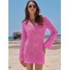 imageANRABESS Women Swimsuit Crochet Swim Cover Up Summer Bathing Suit Swimwear Polo V Neck Mesh Knit Beach Dress Vacation OutfitsHot Pink
