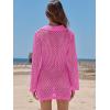imageANRABESS Women Swimsuit Crochet Swim Cover Up Summer Bathing Suit Swimwear Polo V Neck Mesh Knit Beach Dress Vacation OutfitsHot Pink