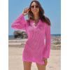 imageANRABESS Women Swimsuit Crochet Swim Cover Up Summer Bathing Suit Swimwear Polo V Neck Mesh Knit Beach Dress Vacation OutfitsHot Pink