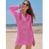 imageANRABESS Women Swimsuit Crochet Swim Cover Up Summer Bathing Suit Swimwear Polo V Neck Mesh Knit Beach Dress Vacation OutfitsHot Pink